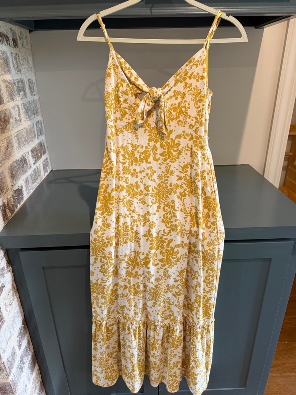 Monteau Yellow Floral Tie-Front Maxi Dress with pockets